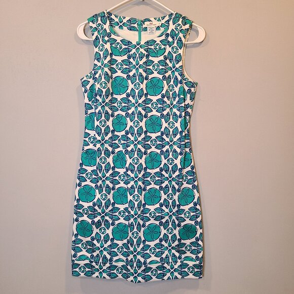 Vineyard Vines Dress Seashell Sand Dollar Shealth Womens 2 White Blue Sleeveless - Picture 1 of 9